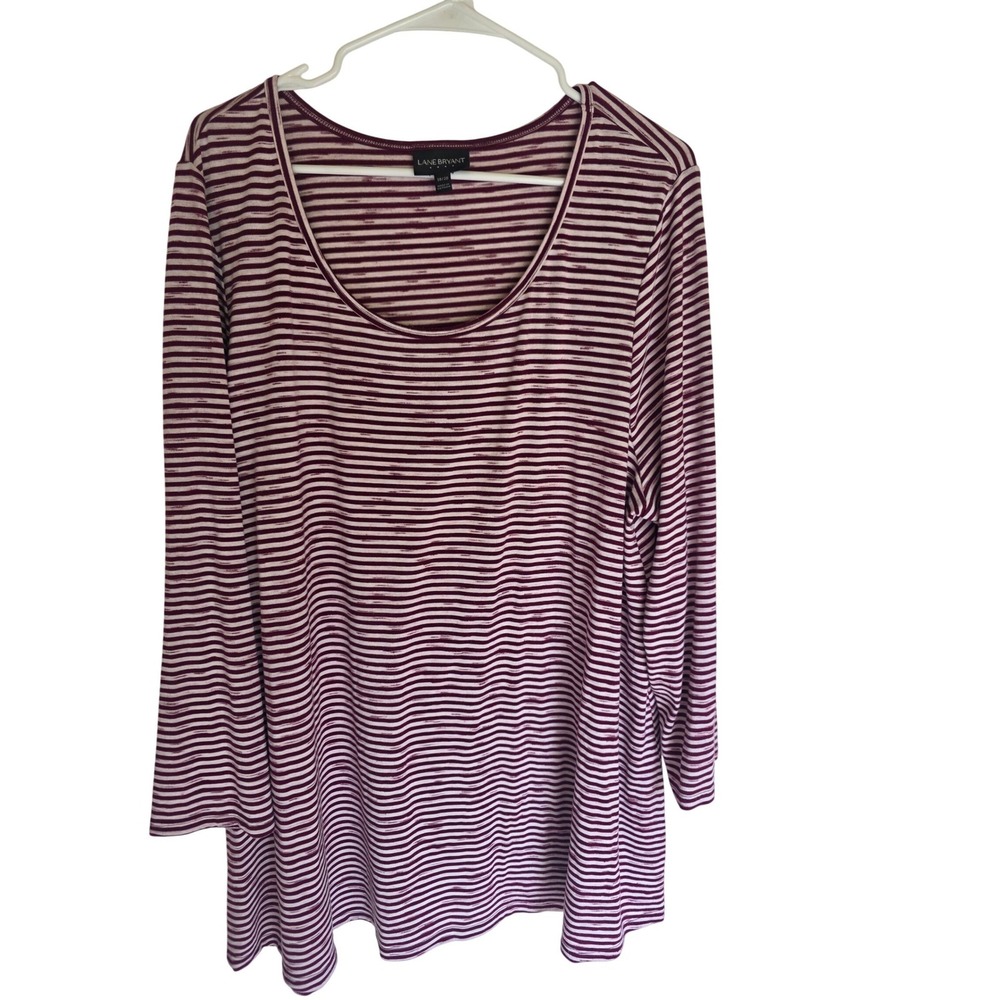 Lane Bryant Womens Plus 18/20 Burgundy Striped Long Sleeve Scoop Neck Tunic Top